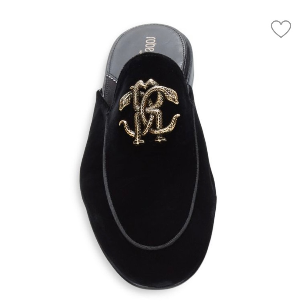 Roberto Cavalli Logo Velvet Mule Slides Loafers